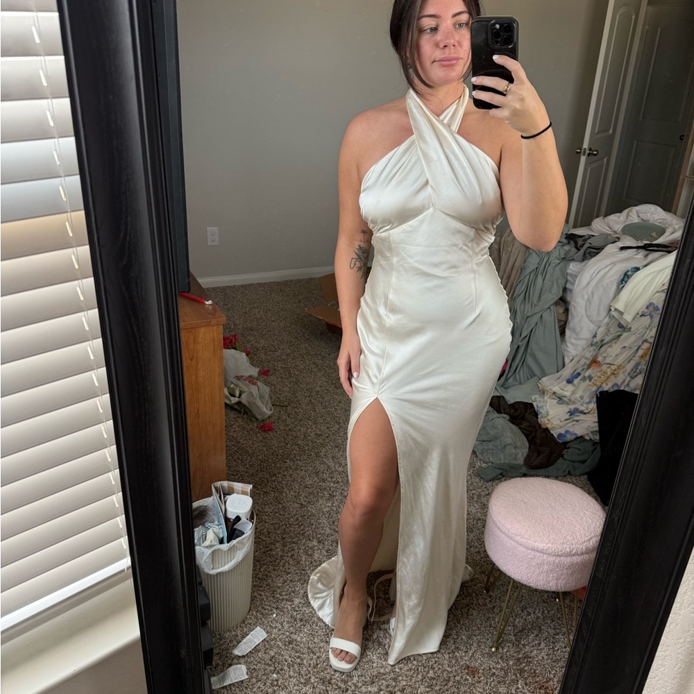 Lulus Elegant cream Halter Dress